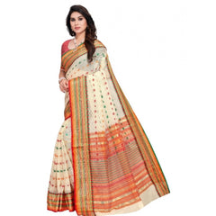 Mayawye Women's Kota Doria Cotton Woven Butta Saree With Blouse (Cream, 5-6 Mtrs)