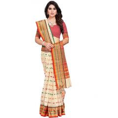 Mayawye Women's Kota Doria Cotton Woven Butta Saree With Blouse (Cream, 5-6 Mtrs)