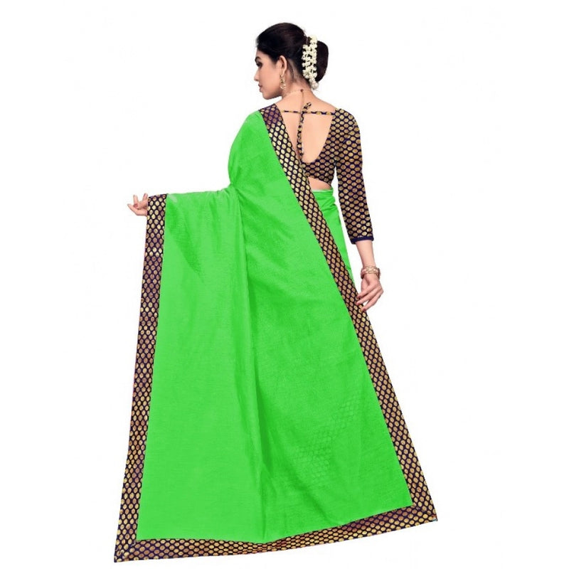 Mayawye Women's Chanderi Cotton Lace Border Saree With Blouse (Green, 5-6 Mtrs)