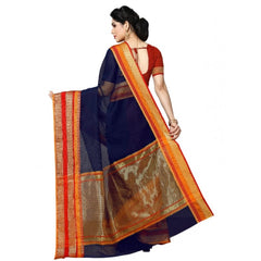 Mayawye Women's Kota Doria Cotton Border Saree With Blouse (Navy Blue, 5-6 Mtrs)