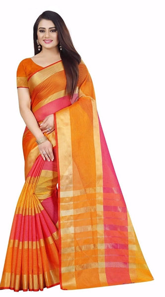 Mayawye Women's Kota Doria Cotton Plain Saree With Blouse (Multicolor, 5-6 Mtrs)