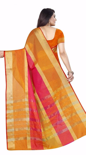 Mayawye Women's Kota Doria Cotton Plain Saree With Blouse (Multicolor, 5-6 Mtrs)