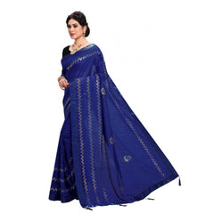 Mayawye Women's Vichitra Silk HotFix Stone Work Saree With Blouse (Blue, 5-6 Mtrs)