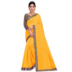 Mayawye Women's Chanderi Cotton Lace Border Saree With Blouse (Gold, 5-6 Mtrs)