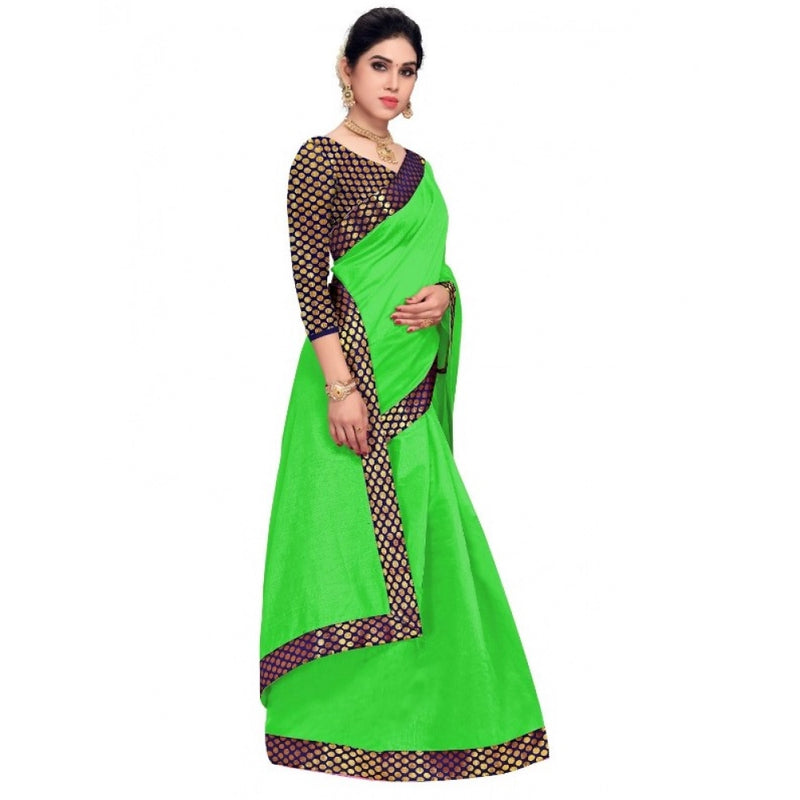 Mayawye Women's Chanderi Cotton Lace Border Saree With Blouse (Green, 5-6 Mtrs)
