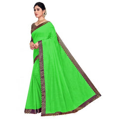 Mayawye Women's Chanderi Cotton Lace Border Saree With Blouse (Green, 5-6 Mtrs)