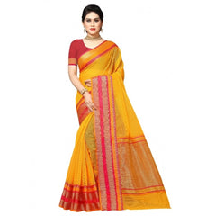 Mayawye Women's Kota Doria Cotton Border Saree With Blouse (Gold, 5-6 Mtrs)