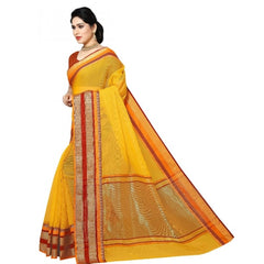 Mayawye Women's Kota Doria Cotton Border Saree With Blouse (Yellow, 5-6 Mtrs)
