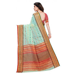 Mayawye Women's Kota Doria Cotton Woven Butta Saree With Blouse (Pista, 5-6 Mtrs)
