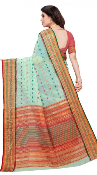 Mayawye Women's Kota Doria Cotton Woven Butta Saree With Blouse (Pista, 5-6 Mtrs)