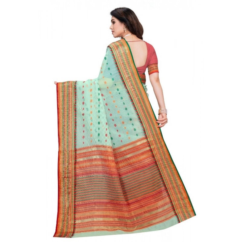 Mayawye Women's Kota Doria Cotton Woven Butta Saree With Blouse (Pista, 5-6 Mtrs)