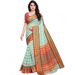 Mayawye Women's Kota Doria Cotton Woven Butta Saree With Blouse (Pista, 5-6 Mtrs)