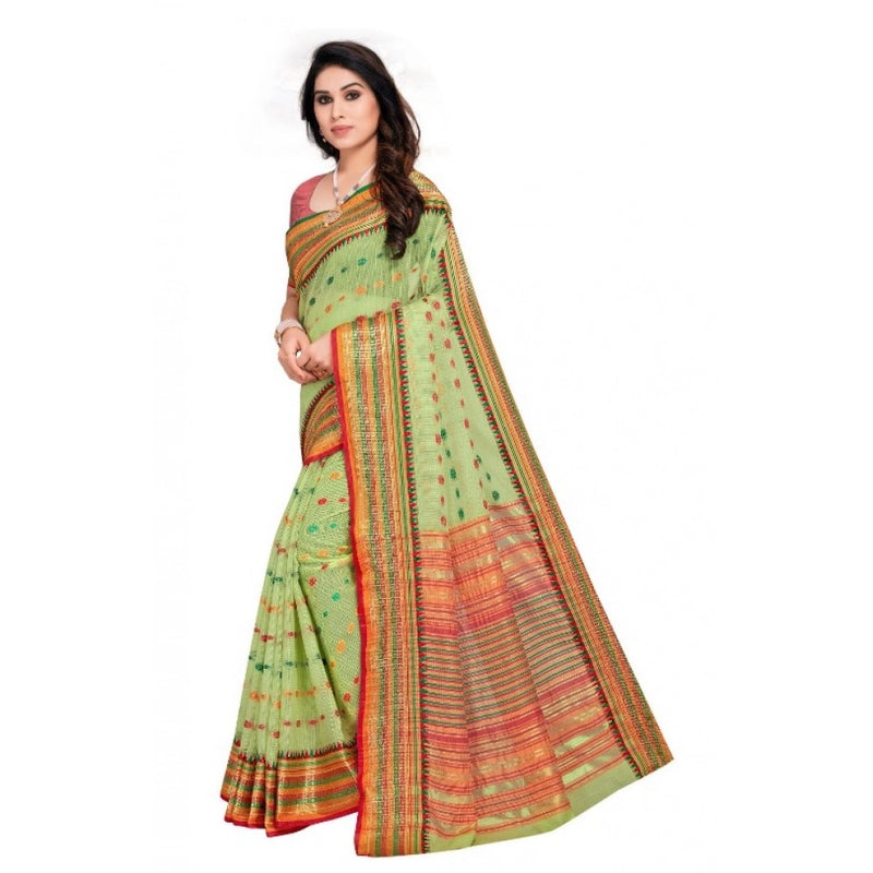 Mayawye Women's Kota Doria Cotton Woven Butta Saree With Blouse (Light Green, 5-6 Mtrs)