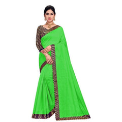 Mayawye Women's Chanderi Cotton Lace Border Saree With Blouse (Green, 5-6 Mtrs)