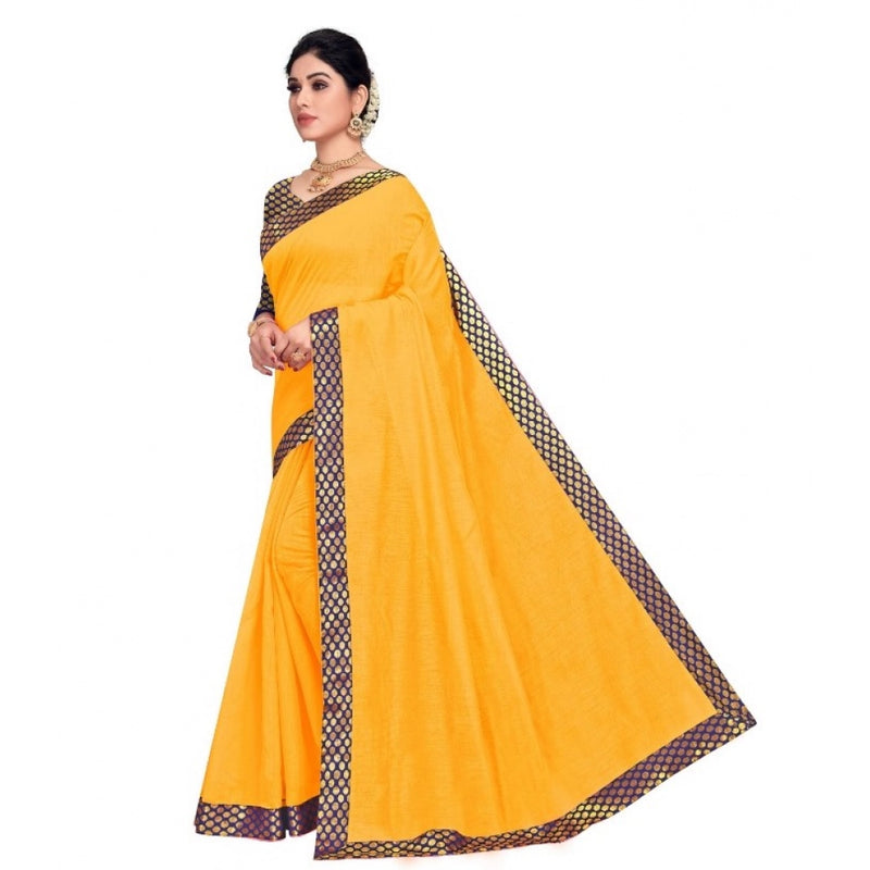 Mayawye Women's Chanderi Cotton Lace Border Saree With Blouse (Gold, 5-6 Mtrs)