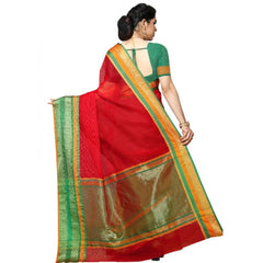 Mayawye Women's Kota Doria Cotton Border Saree With Blouse (Red, 5-6 Mtrs)