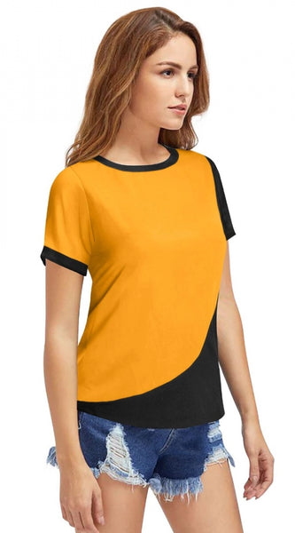 Mayawye Women's Polyester, Knitting Western Wear T-Shirt (Yellow)