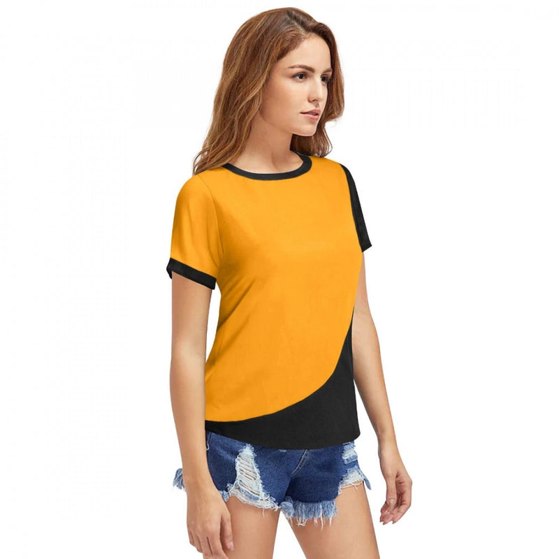 Mayawye Women's Polyester, Knitting Western Wear T-Shirt (Yellow)