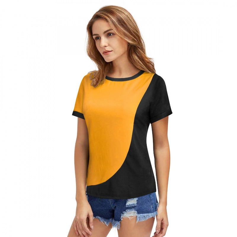 Mayawye Women's Polyester, Knitting Western Wear T-Shirt (Yellow)