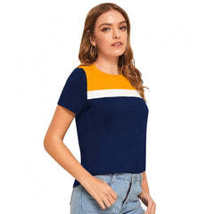 Mayawye Women's Polyester, Knitting Western Wear T-Shirt (Yellow)