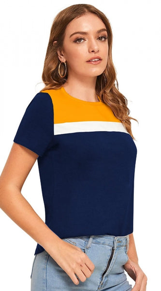 Mayawye Women's Polyester, Knitting Western Wear T-Shirt (Yellow)