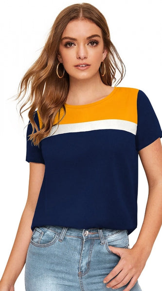 Mayawye Women's Polyester, Knitting Western Wear T-Shirt (Yellow)