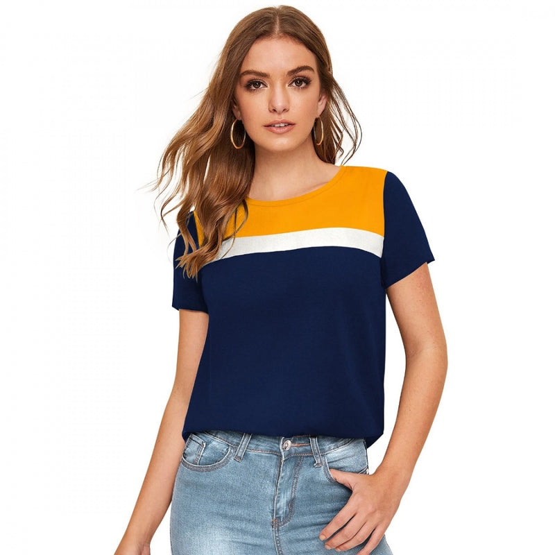 Mayawye Women's Polyester, Knitting Western Wear T-Shirt (Yellow)