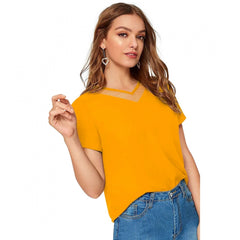 Mayawye Women's Polyester, Knitting Western Wear T-Shirt (Yellow)