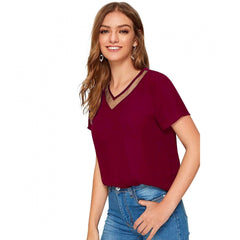 Mayawye Women's Polyester, Knitting Western Wear T-Shirt (Maroon)