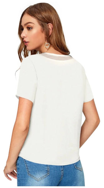 Mayawye Women's Polyester, Knitting Western Wear T-Shirt (White)
