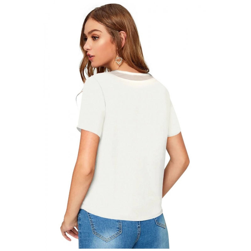 Mayawye Women's Polyester, Knitting Western Wear T-Shirt (White)