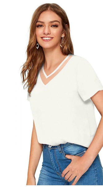 Mayawye Women's Polyester, Knitting Western Wear T-Shirt (White)