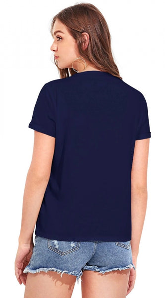 Mayawye Women's Cotton Western Wear T-Shirt (Blue)