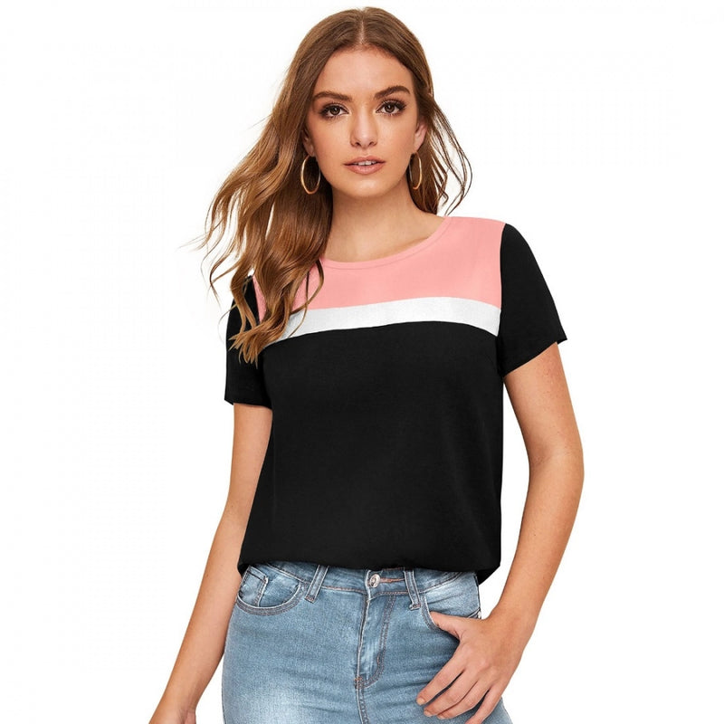 Mayawye Women's Polyester, Knitting Western Wear T-Shirt (Peach)