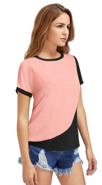 Mayawye Women's Polyester, Knitting Western Wear T-Shirt (Peach)
