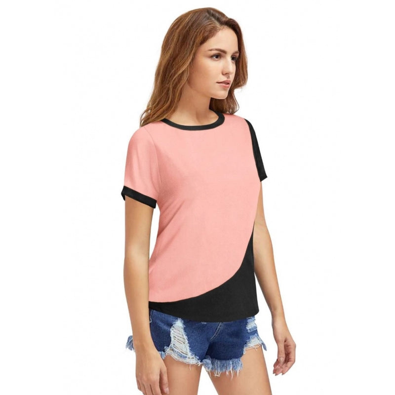 Mayawye Women's Polyester, Knitting Western Wear T-Shirt (Peach)