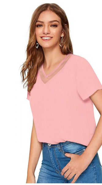 Mayawye Women's Polyester, Knitting Western Wear T-Shirt (Peach)
