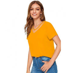 Mayawye Women's Polyester, Knitting Western Wear T-Shirt (Yellow)