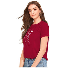 Mayawye Women's Cotton Western Wear T-Shirt (Maroon)