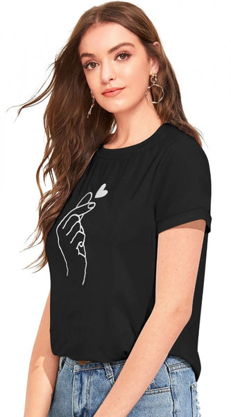 Mayawye Women's Cotton Western Wear T-Shirt (Black)