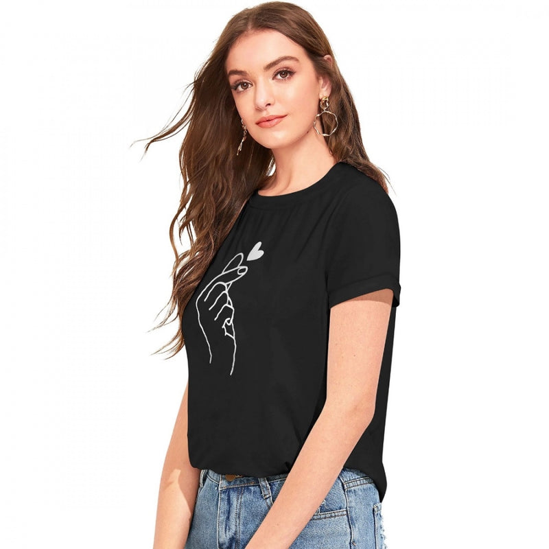 Mayawye Women's Cotton Western Wear T-Shirt (Black)
