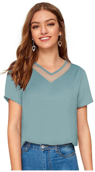 Mayawye Women's Polyester, Knitting Western Wear T-Shirt (Pista)