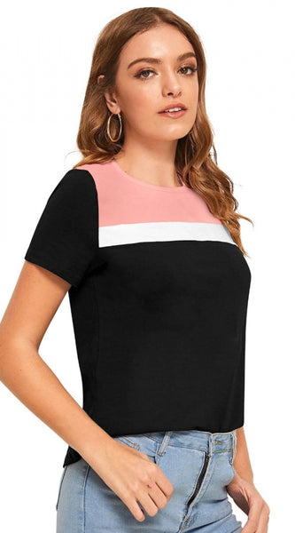 Mayawye Women's Polyester, Knitting Western Wear T-Shirt (Peach)
