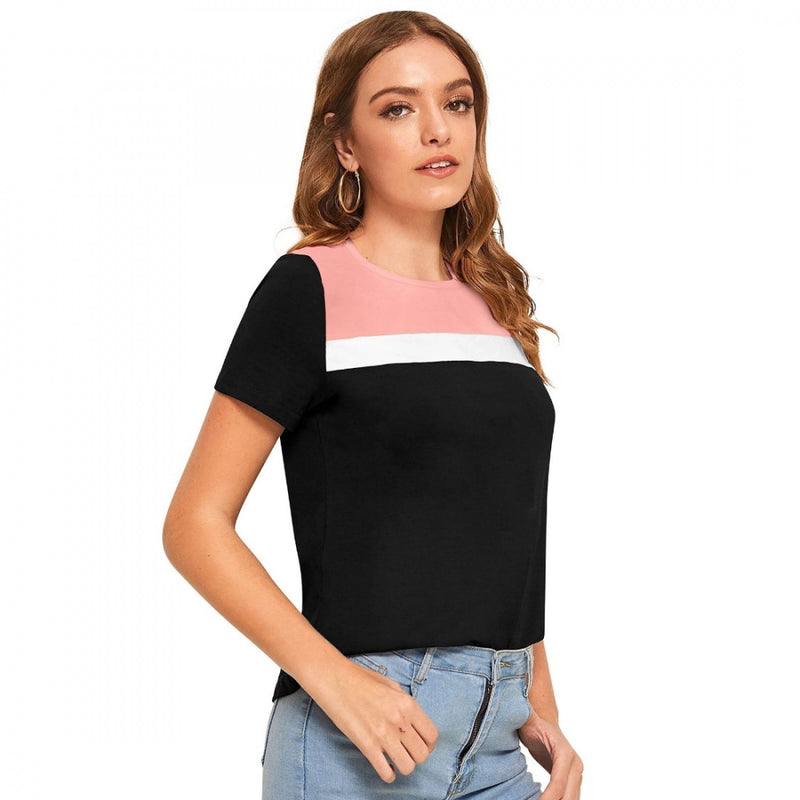 Mayawye Women's Polyester, Knitting Western Wear T-Shirt (Peach)