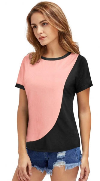 Mayawye Women's Polyester, Knitting Western Wear T-Shirt (Peach)