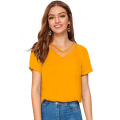 Mayawye Women's Polyester, Knitting Western Wear T-Shirt (Yellow)
