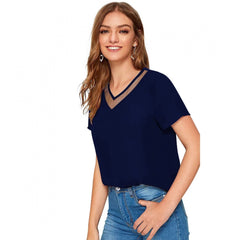 Mayawye Women's Polyester, Knitting Western Wear T-Shirt (Blue)