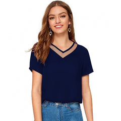 Mayawye Women's Polyester, Knitting Western Wear T-Shirt (Blue)