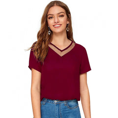Mayawye Women's Polyester, Knitting Western Wear T-Shirt (Maroon)