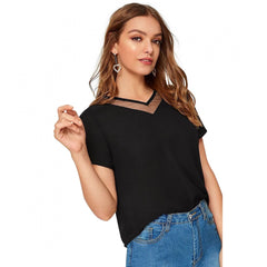 Mayawye Women's Polyester, Knitting Western Wear T-Shirt (Black)